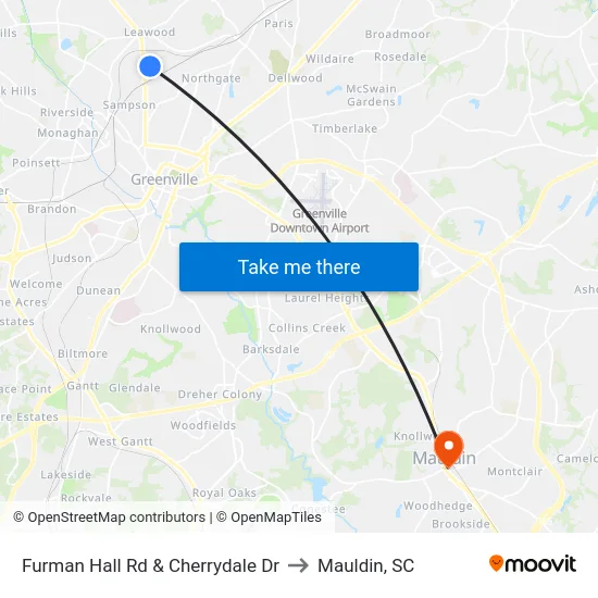 Furman Hall Rd & Cherrydale Dr to Mauldin, SC map