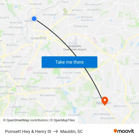 Poinsett Hwy & Henry St to Mauldin, SC map