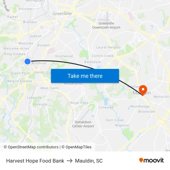 Harvest Hope Food Bank to Mauldin, SC map