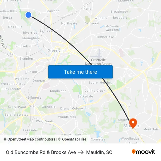 Old Buncombe Rd & Brooks Ave to Mauldin, SC map