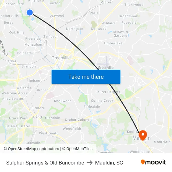 Sulphur Springs & Old Buncombe to Mauldin, SC map