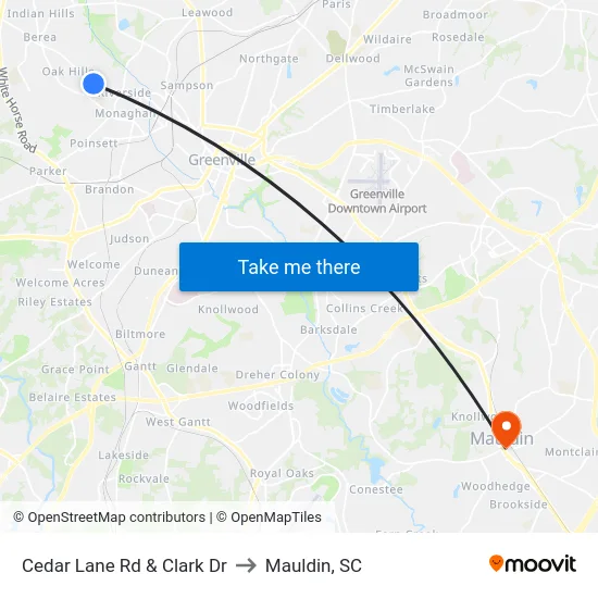 Cedar Lane Rd & Clark Dr to Mauldin, SC map