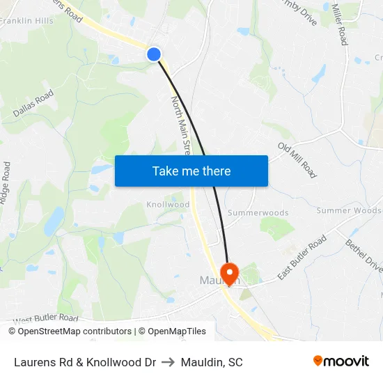 Laurens Rd & Knollwood Dr to Mauldin, SC map