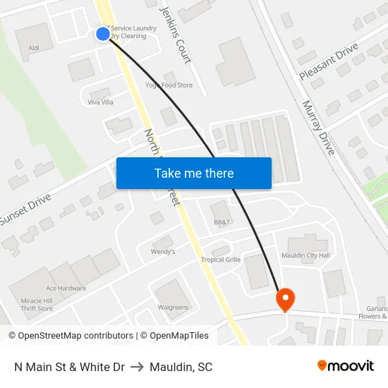 N Main St & White Dr to Mauldin, SC map