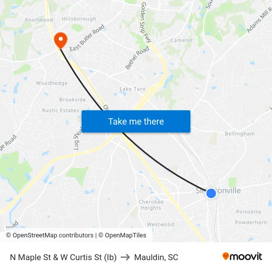 N Maple St & W Curtis St (Ib) to Mauldin, SC map