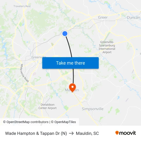 Wade Hampton & Tappan Dr (N) to Mauldin, SC map