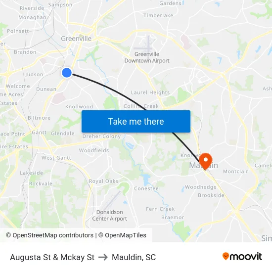 Augusta St & Mckay St to Mauldin, SC map