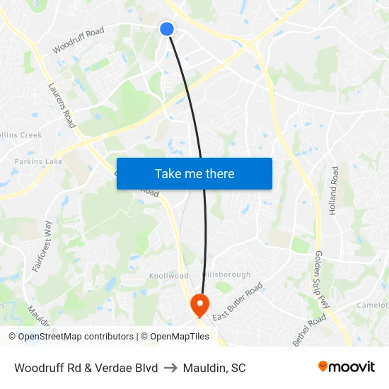 Woodruff Rd & Verdae Blvd to Mauldin, SC map