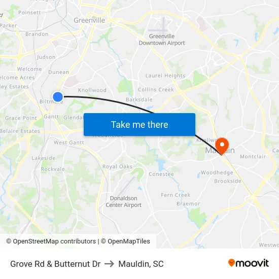 Grove Rd & Butternut Dr to Mauldin, SC map