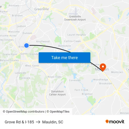Grove Rd & I-185 to Mauldin, SC map