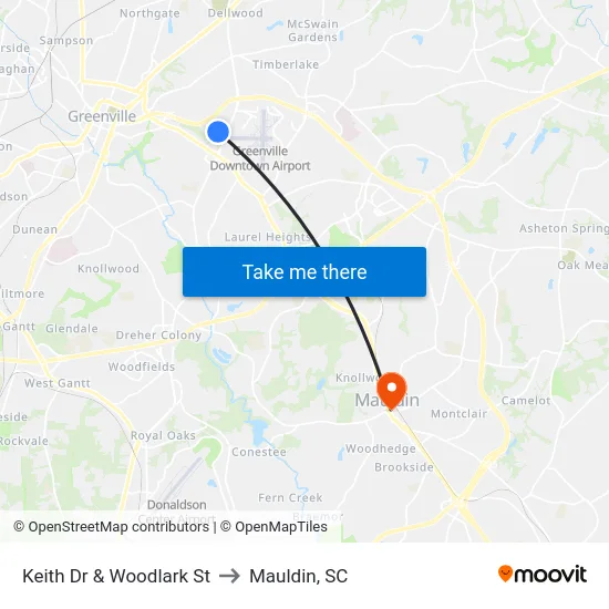 Keith Dr & Woodlark St to Mauldin, SC map