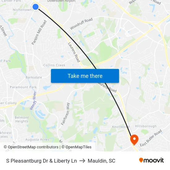 S Pleasantburg Dr & Liberty Ln to Mauldin, SC map