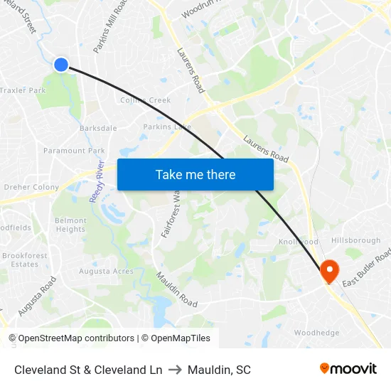 Cleveland St & Cleveland Ln to Mauldin, SC map