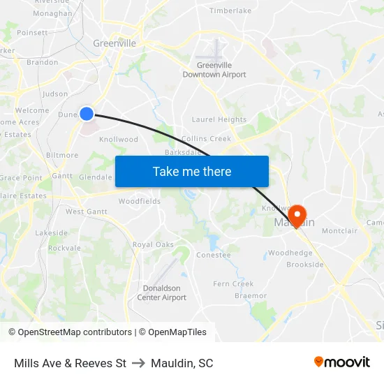 Mills Ave & Reeves St to Mauldin, SC map