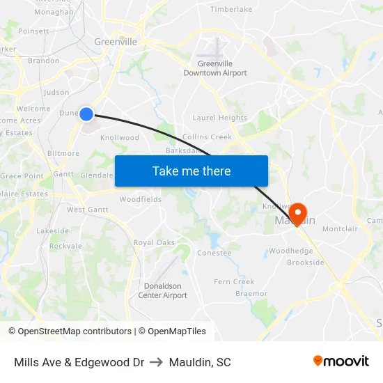 Mills Ave & Edgewood Dr to Mauldin, SC map