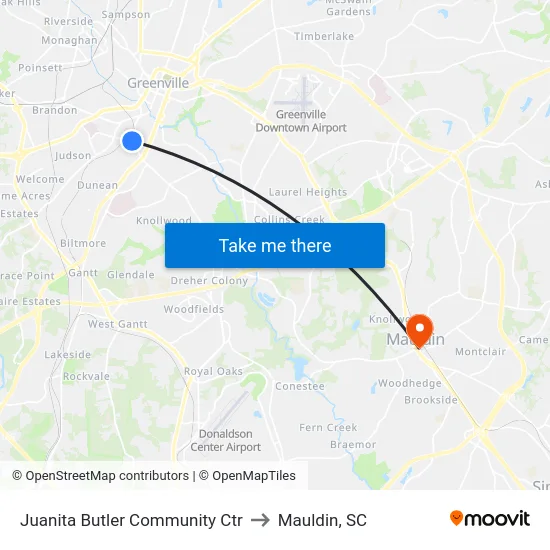 Juanita Butler Community Ctr to Mauldin, SC map