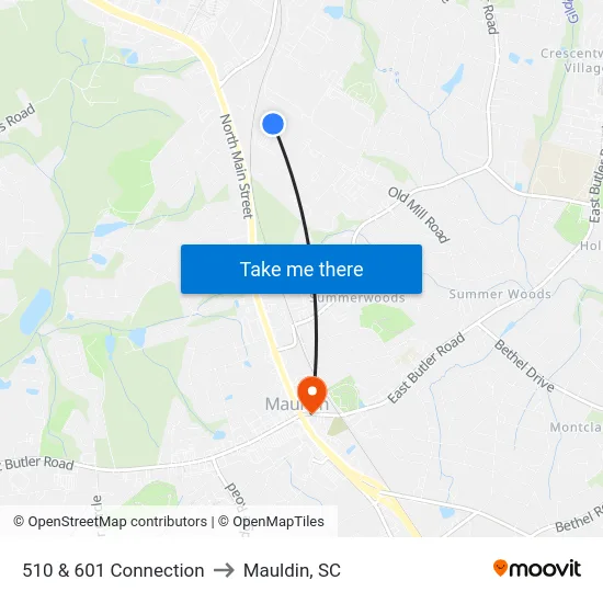 510 & 601 Connection to Mauldin, SC map