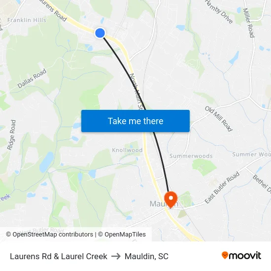 Laurens Rd & Laurel Creek to Mauldin, SC map