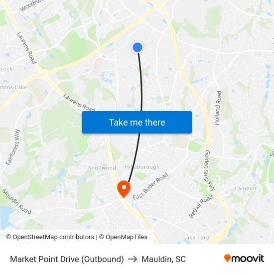 Market Point Drive (Outbound) to Mauldin, SC map