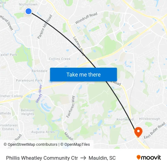 Phillis Wheatley Community Ctr to Mauldin, SC map