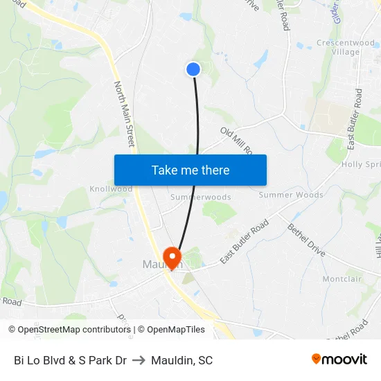 Bi Lo Blvd & S Park Dr to Mauldin, SC map