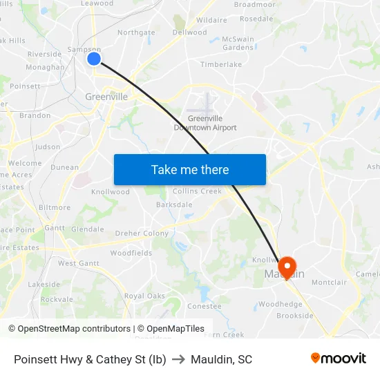 Poinsett Hwy & Cathey St (Ib) to Mauldin, SC map