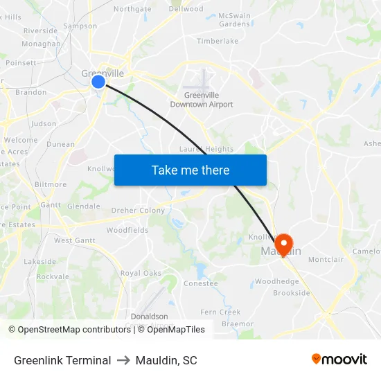 Greenlink Terminal to Mauldin, SC map