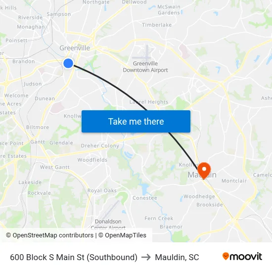 600 Block S Main St (Southbound) to Mauldin, SC map