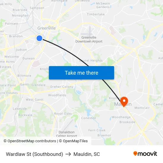 Wardlaw St (Southbound) to Mauldin, SC map