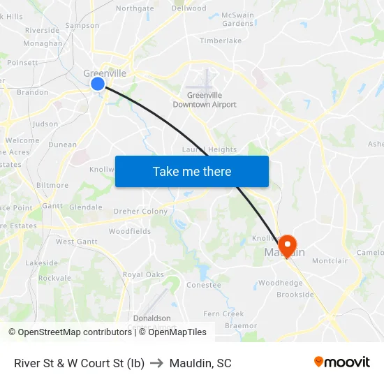 River St & W Court St (Ib) to Mauldin, SC map