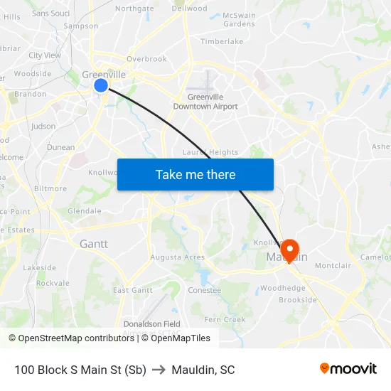 100 Block S Main St (Sb) to Mauldin, SC map