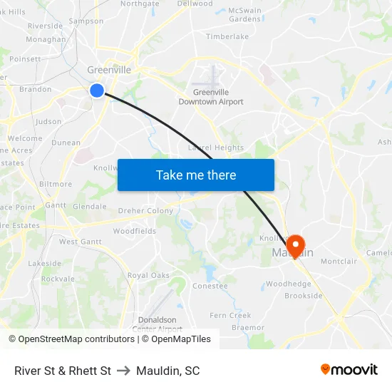 River St & Rhett St to Mauldin, SC map