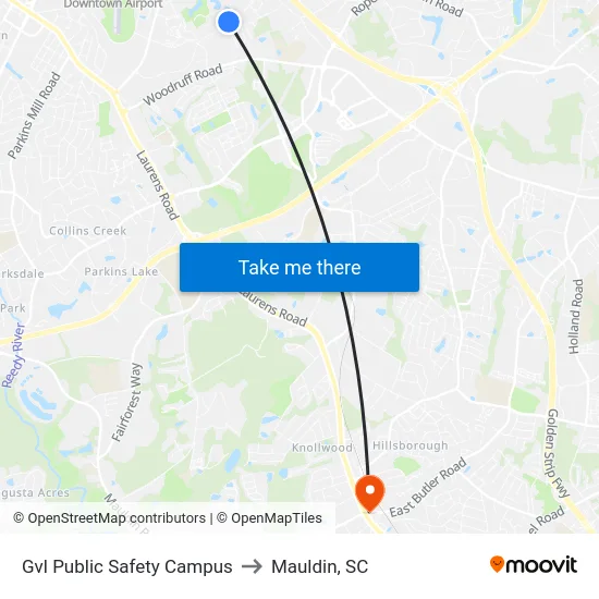 Gvl Public Safety Campus to Mauldin, SC map