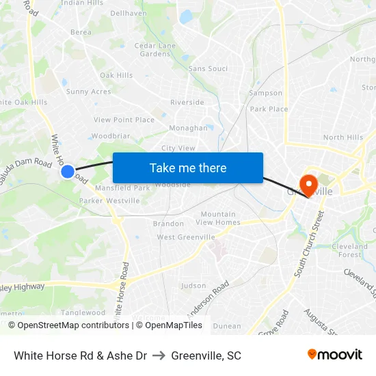 White Horse Rd & Ashe Dr to Greenville, SC map