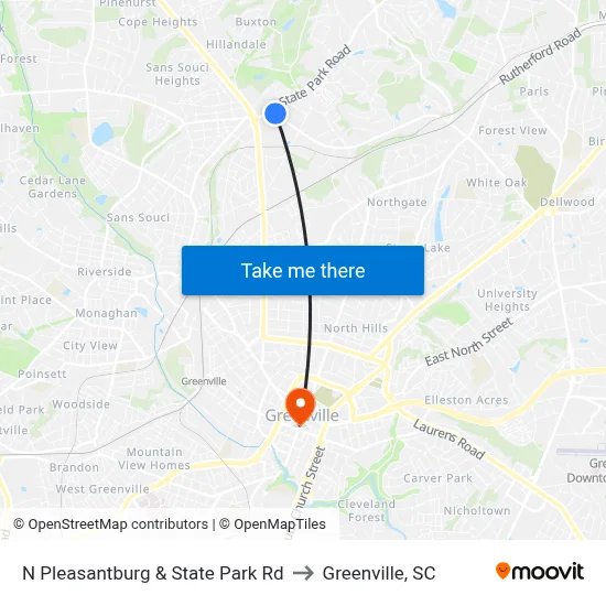 N Pleasantburg & State Park Rd to Greenville, SC map