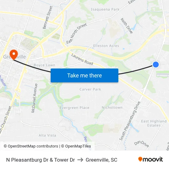 N Pleasantburg Dr & Tower Dr to Greenville, SC map