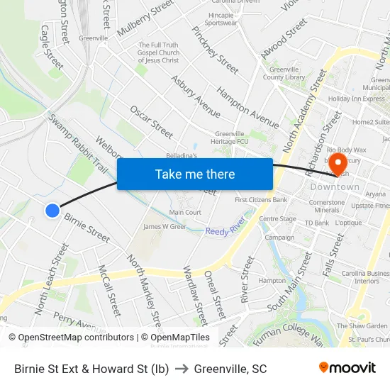 Birnie St Ext & Howard St (Ib) to Greenville, SC map