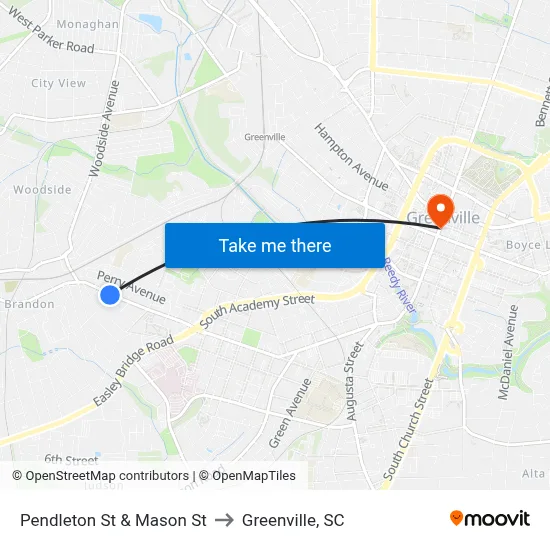 Pendleton St & Mason St to Greenville, SC map