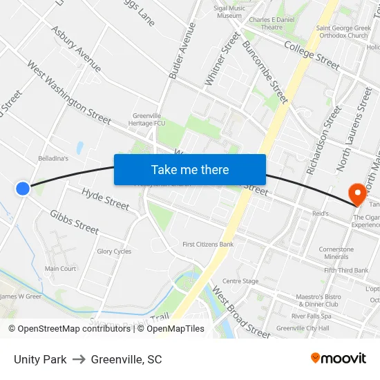 Unity Park to Greenville, SC map