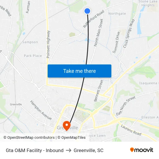 Gta O&M Facility - Inbound to Greenville, SC map