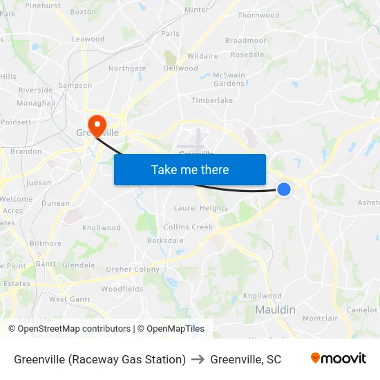 Greenville (Raceway Gas Station) to Greenville, SC map