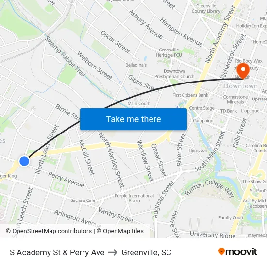 S Academy St & Perry Ave to Greenville, SC map