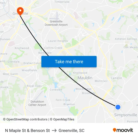 N Maple St & Benson St to Greenville, SC map