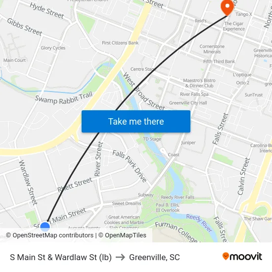 N Main St & W Washington St to Greenville, SC map