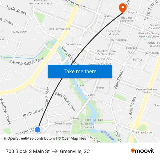700 Block S Main St to Greenville, SC map