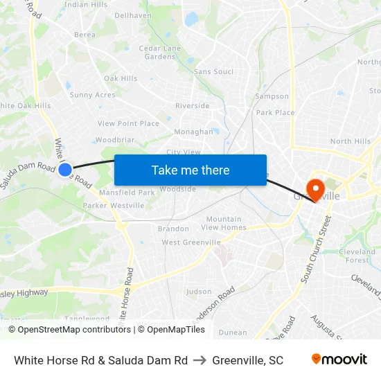 White Horse Rd & Saluda Dam Rd to Greenville, SC map