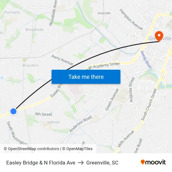 Easley Bridge & N Florida Ave to Greenville, SC map