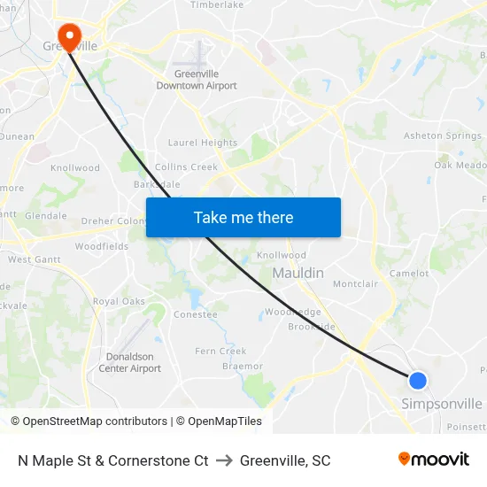 N Maple St & Cornerstone Ct to Greenville, SC map