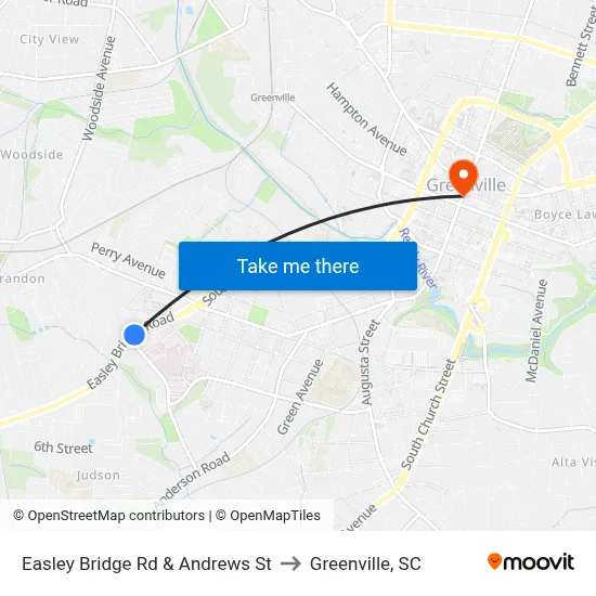 Easley Bridge Rd & Andrews St to Greenville, SC map