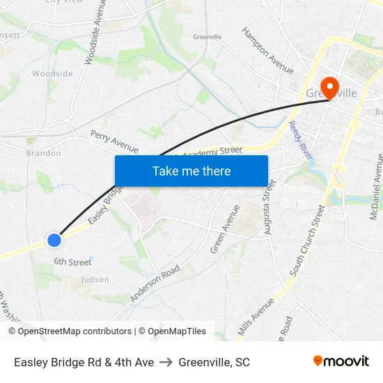 Easley Bridge & Springside Ave to Greenville, SC map